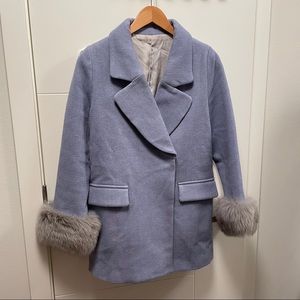 Blue wool coat with rabbit fur